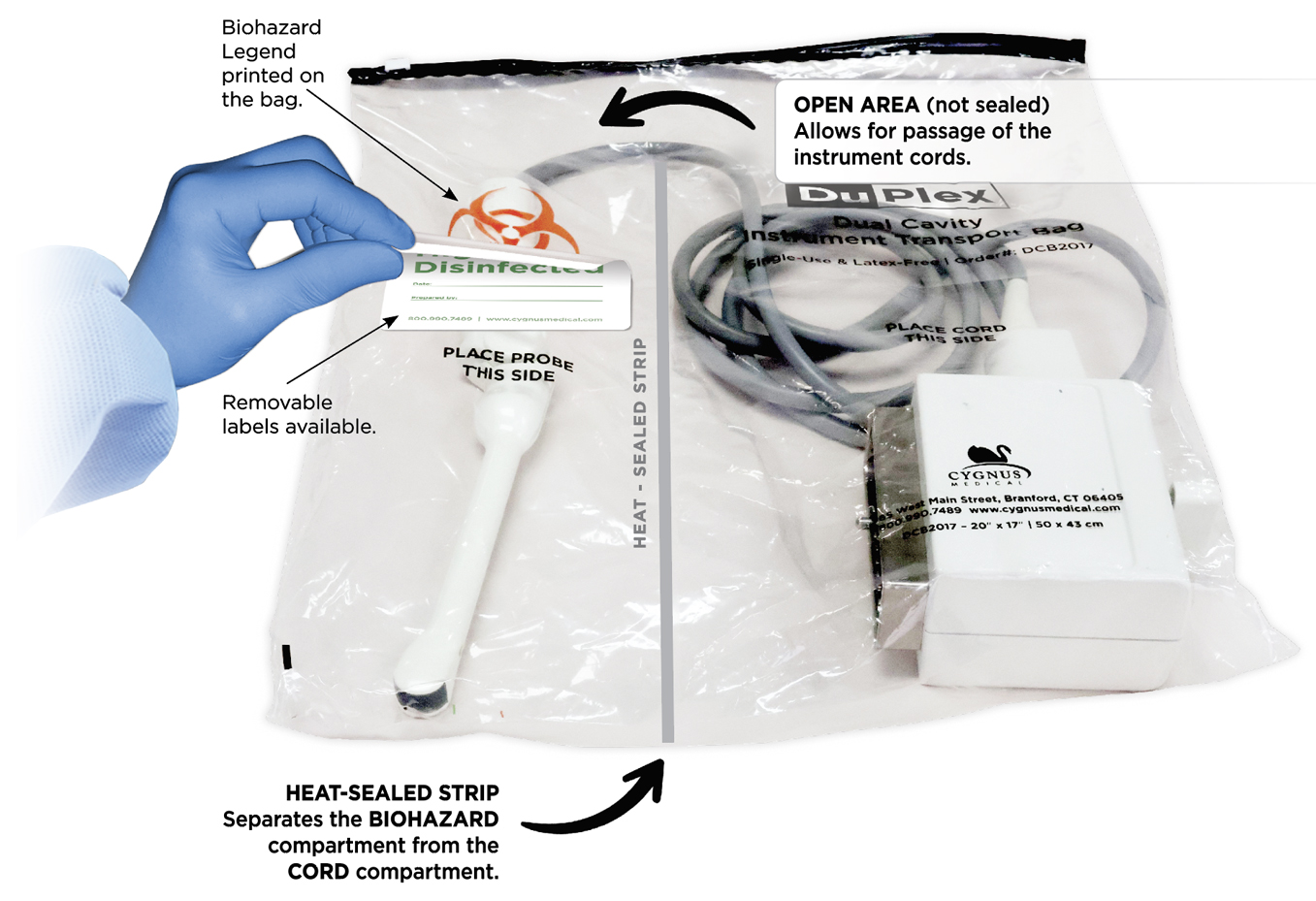 DuPlex dual-cavity probe and surgical instrument transport bags